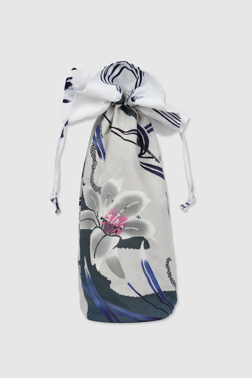 Yukata Cotton Drawstring Reversible Wine Pouch